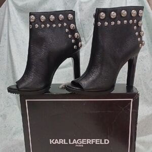 Karl Lagerfeld Black Peep-Toe Studded Hifh Heeled Boots